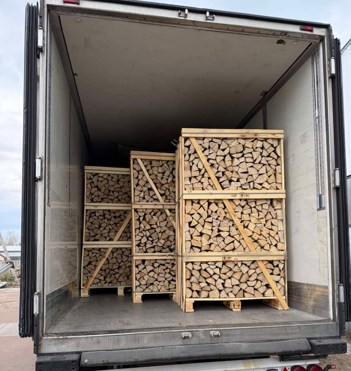 Birch firewood crates loaded in a truck