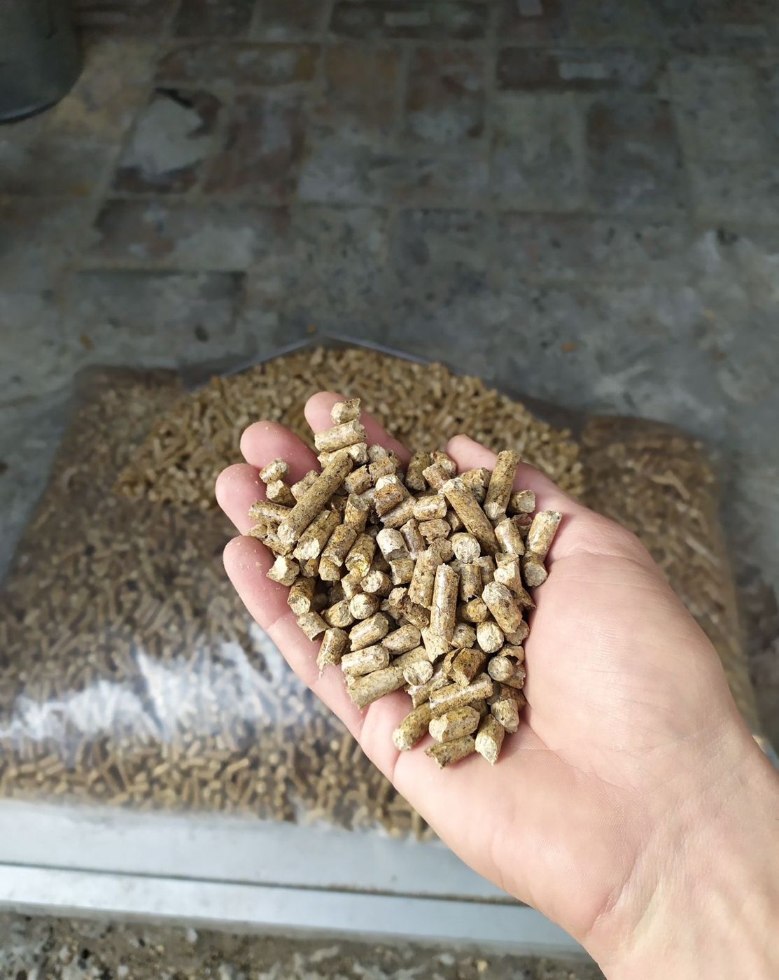 Handful of Verba pine pellets